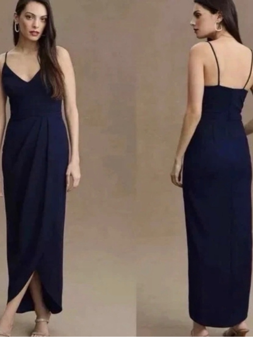 BHLDN Navy Blue V-Neck Wrap Tulip Maxi Dress Bridesmaid Formal Gown US 0